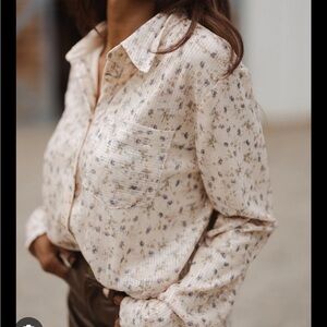 Ivy City Co Floral Button Down Shirt - Cream and Gray